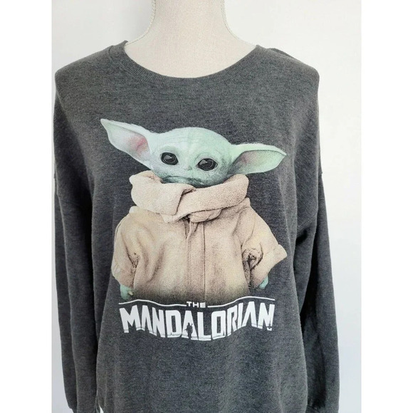 Star Wars The Mandalorian Child Baby Yoda Pullover Fleece Grey Sweatshirt Small - Picture 2 of 8